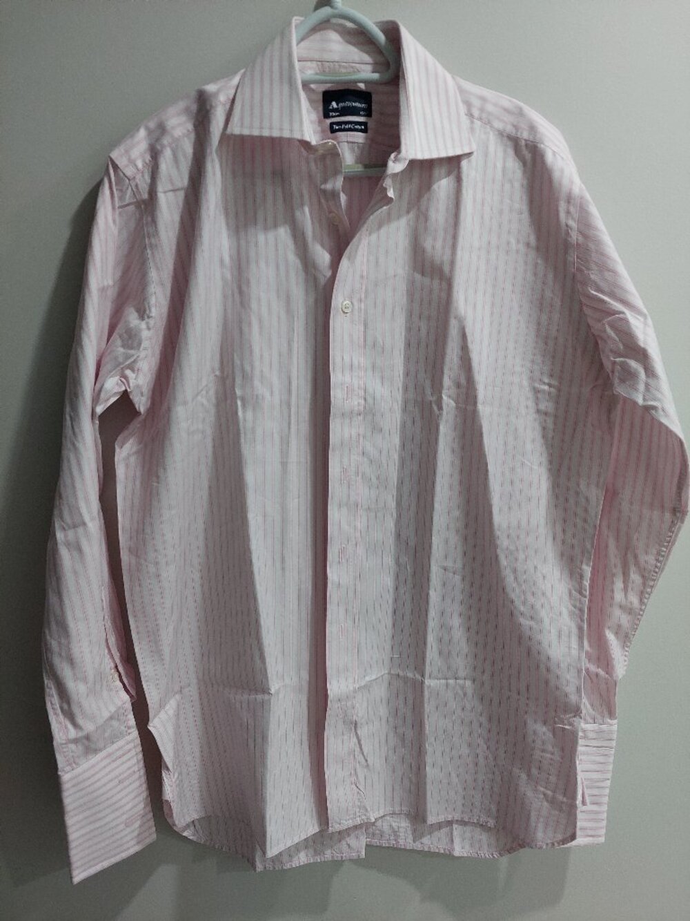 Aquascutum Men's 15.5" Two-fold cotton Dress Shirt pink and white striped
